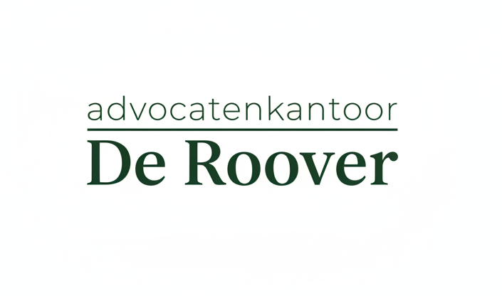Modern minimalist law firm logo. White background. Two lines of dark forest green text: "advocatenkantoor" in a very thin, modern sans-serif (like Futura Light or Helvetica Thin), small size. Below it "De Roover" in a larger, elegant modern sans-serif, slightly bolder. A single thin horizontal dark green line separates the two text lines. No border, no box, no rectangle frame. Clean, contemporary, professional. Plenty of white space around the text.